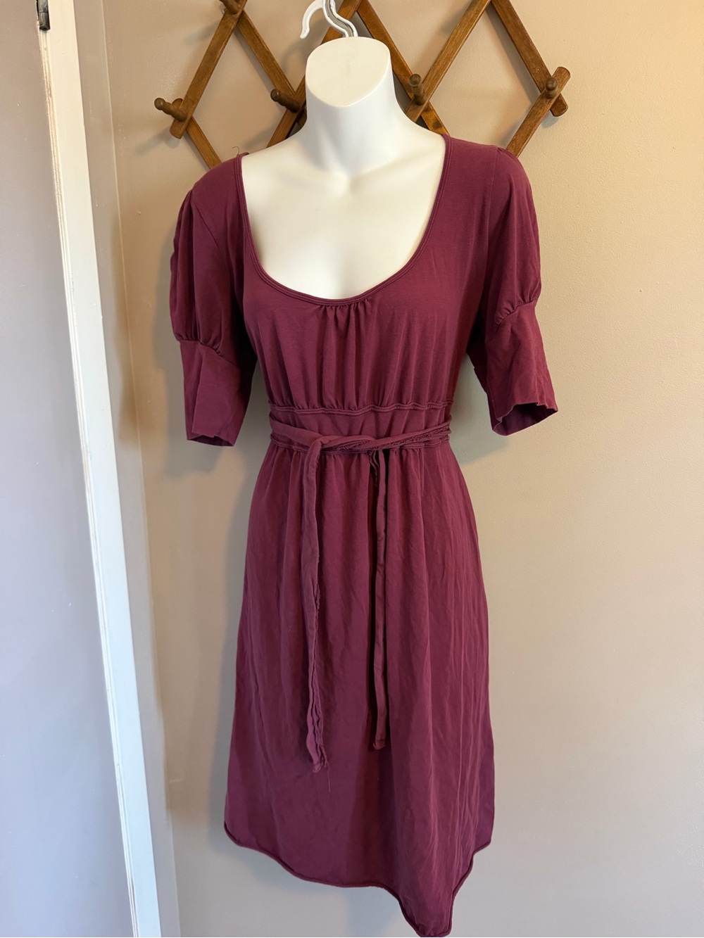 Juicy Couture Vintage USA Plum Purple Belted Puff Sleeve Dress XL